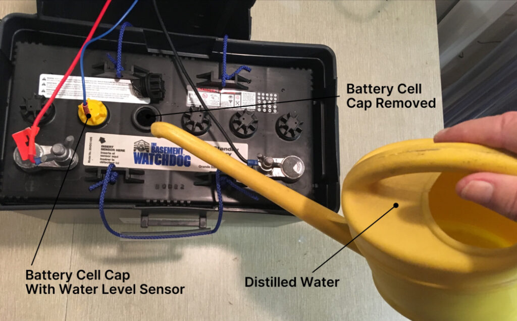 Filling battery cells with distilled water